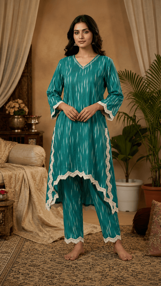 ZigZag zest Kurti Pant Set - Silver Lining