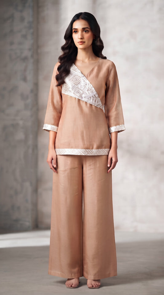 Rose Gold Elegance Angarkha Coord Set