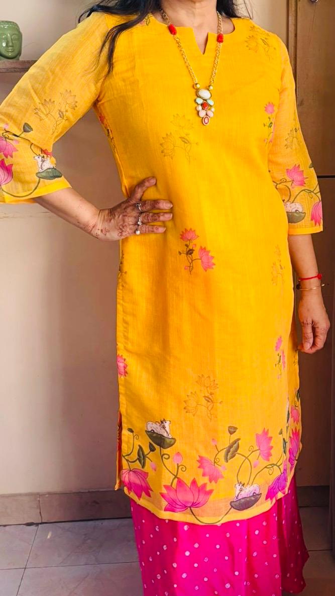 Sunlit Kalamkari Bandhni Kurti Skirt Set