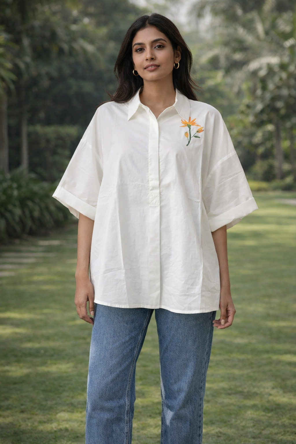 Cotton White Hand-painted Shirts