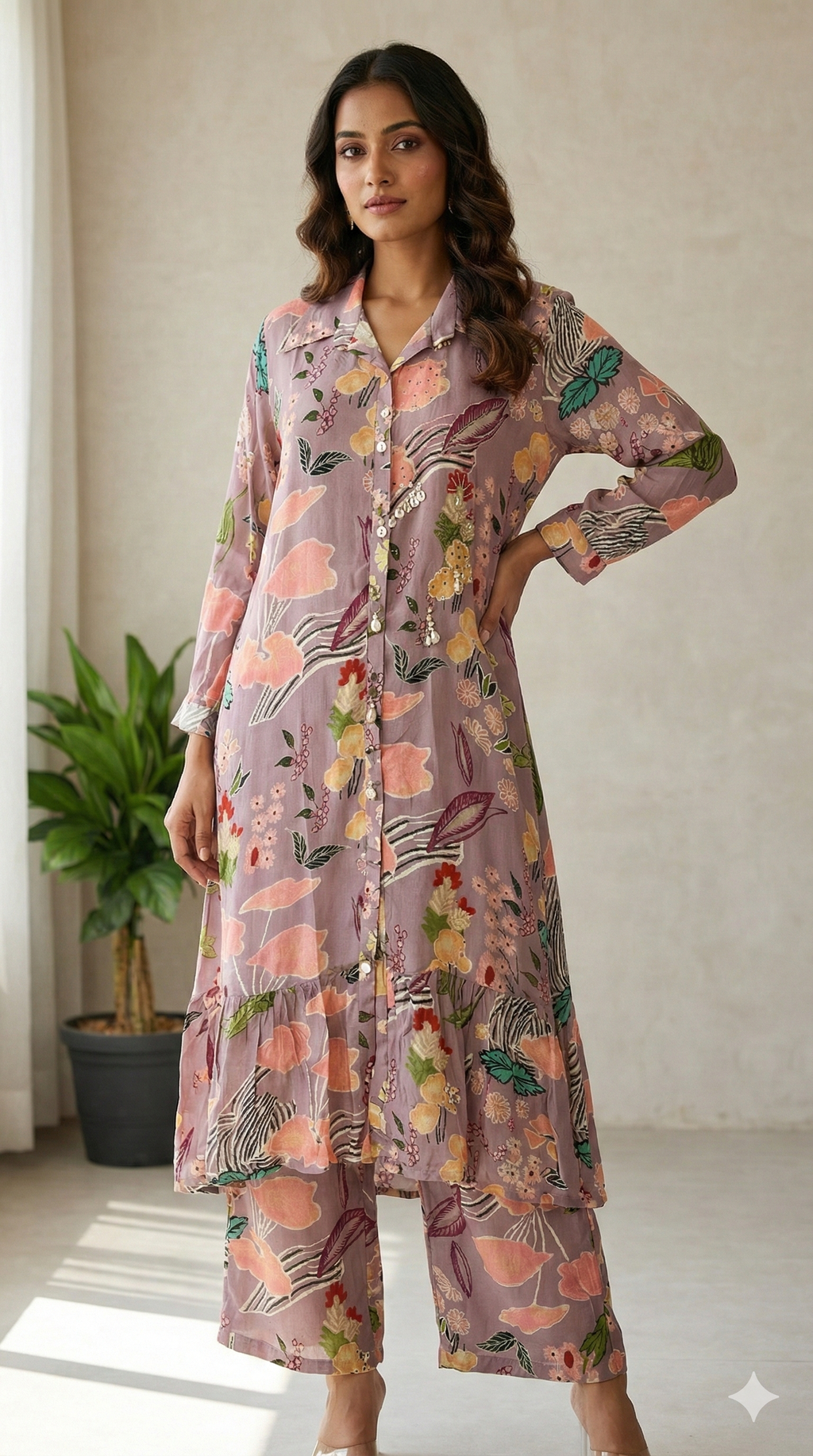 Rose Amethyst Crepe Coord Set