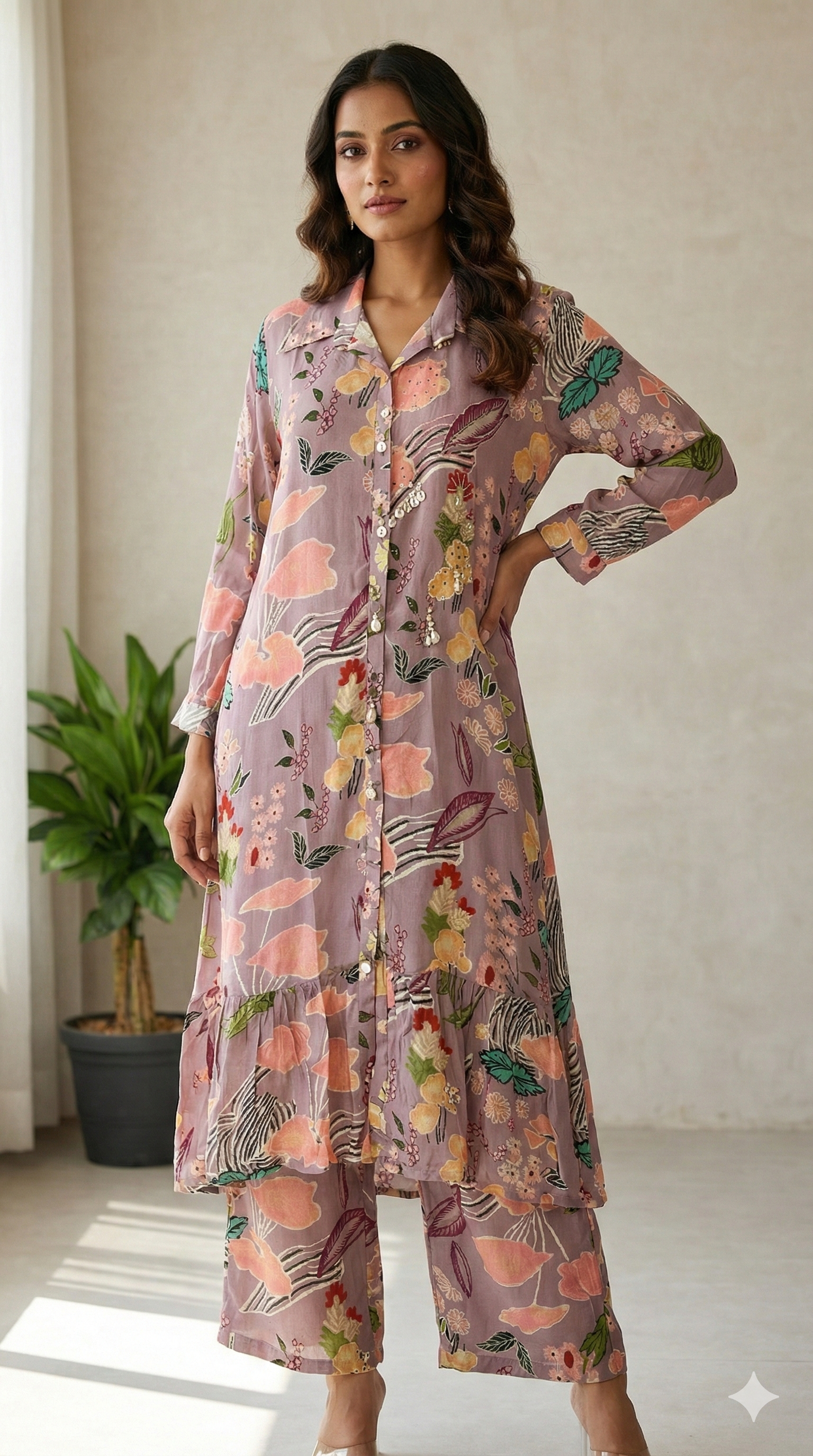 Rose Amethyst Crepe Coord Set