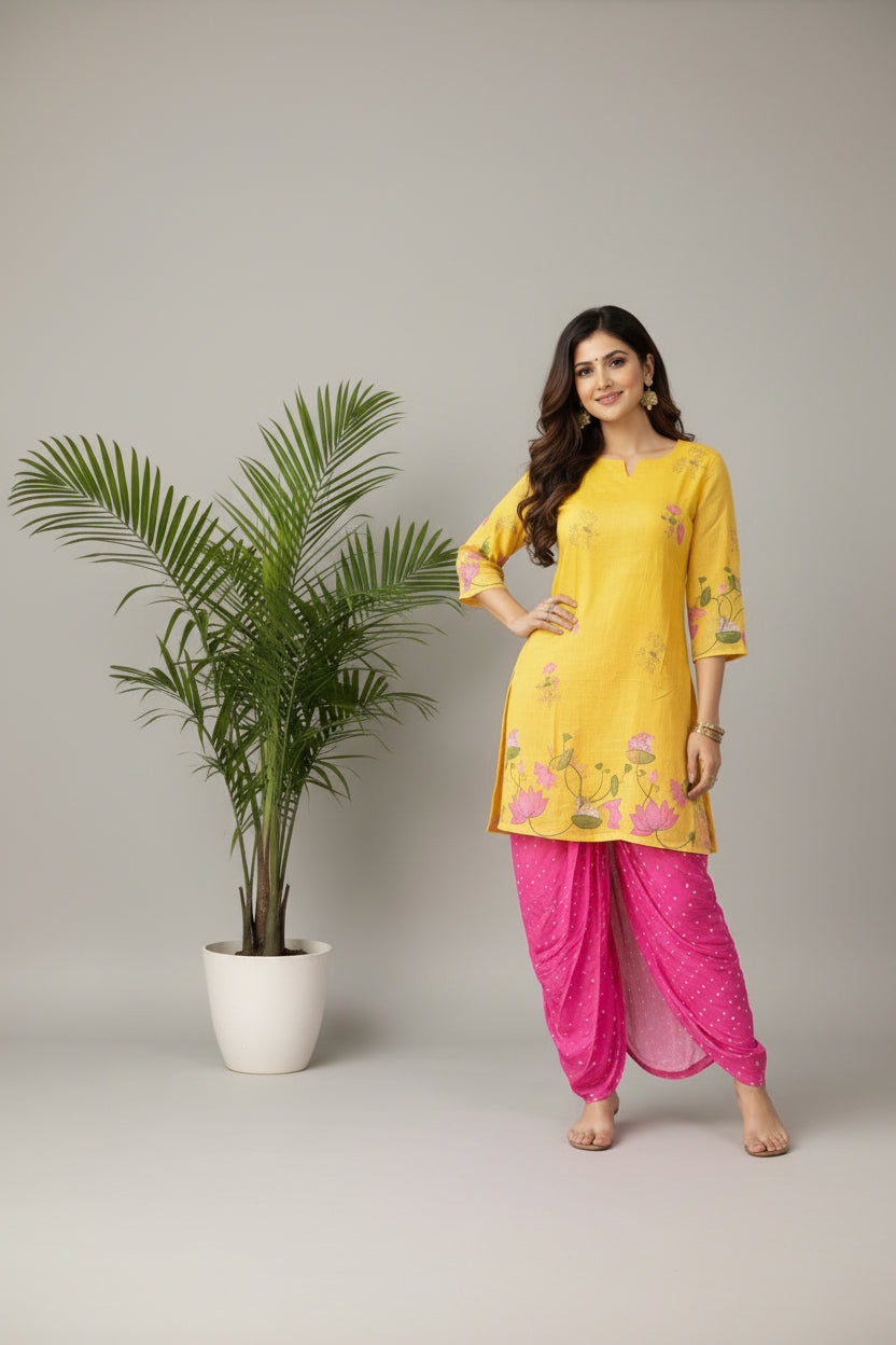 Sunlit Kalamkari Bandhni Skirt Set