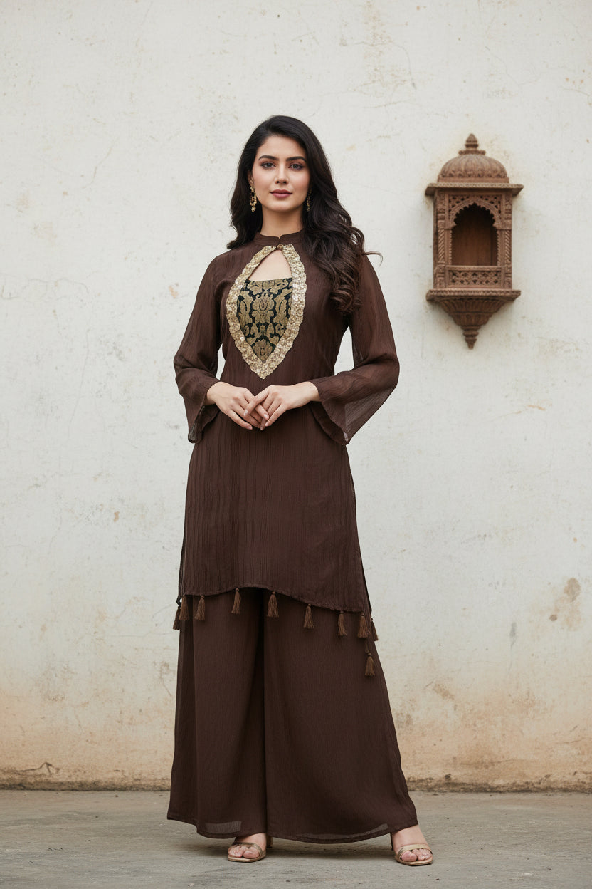 Royal Mocha Kurti Coord Set