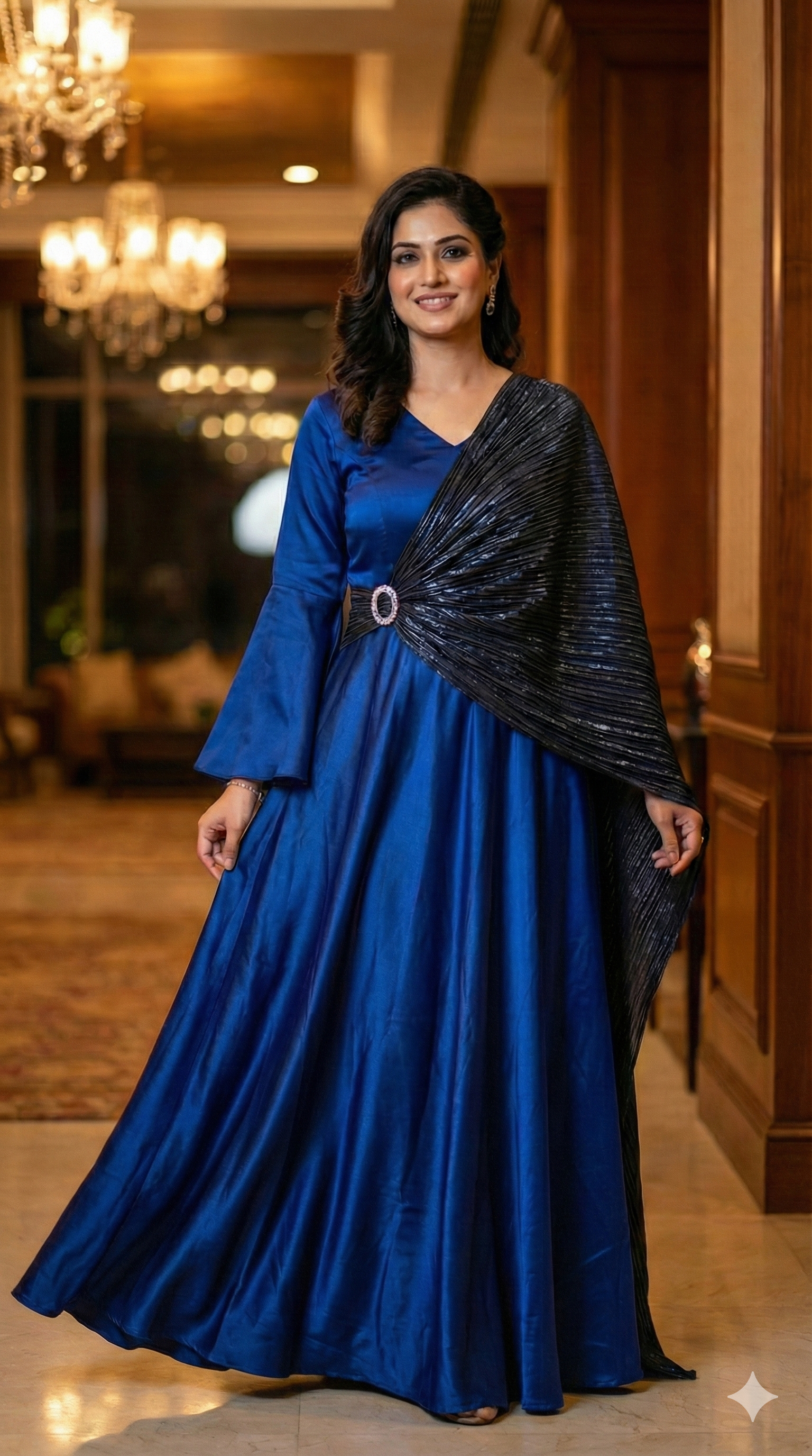 Midnight Sapphire Drape Gown