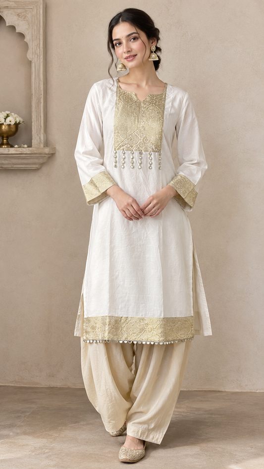 Ivory Regal Farshi Kurti Set