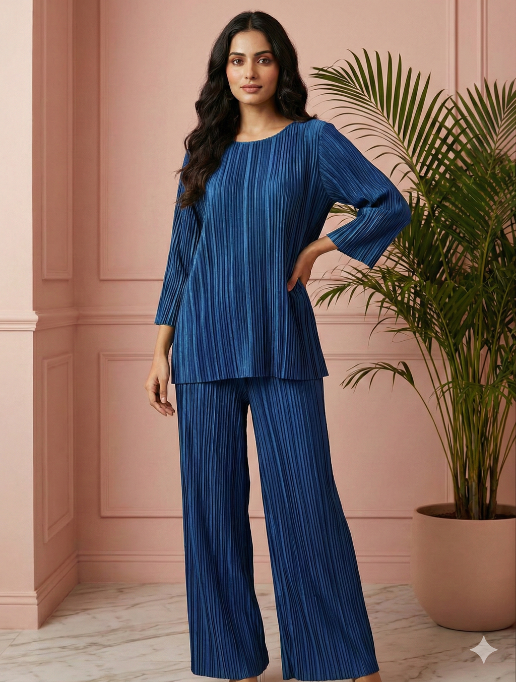 Nebulla Pleated Coord Set-Blue