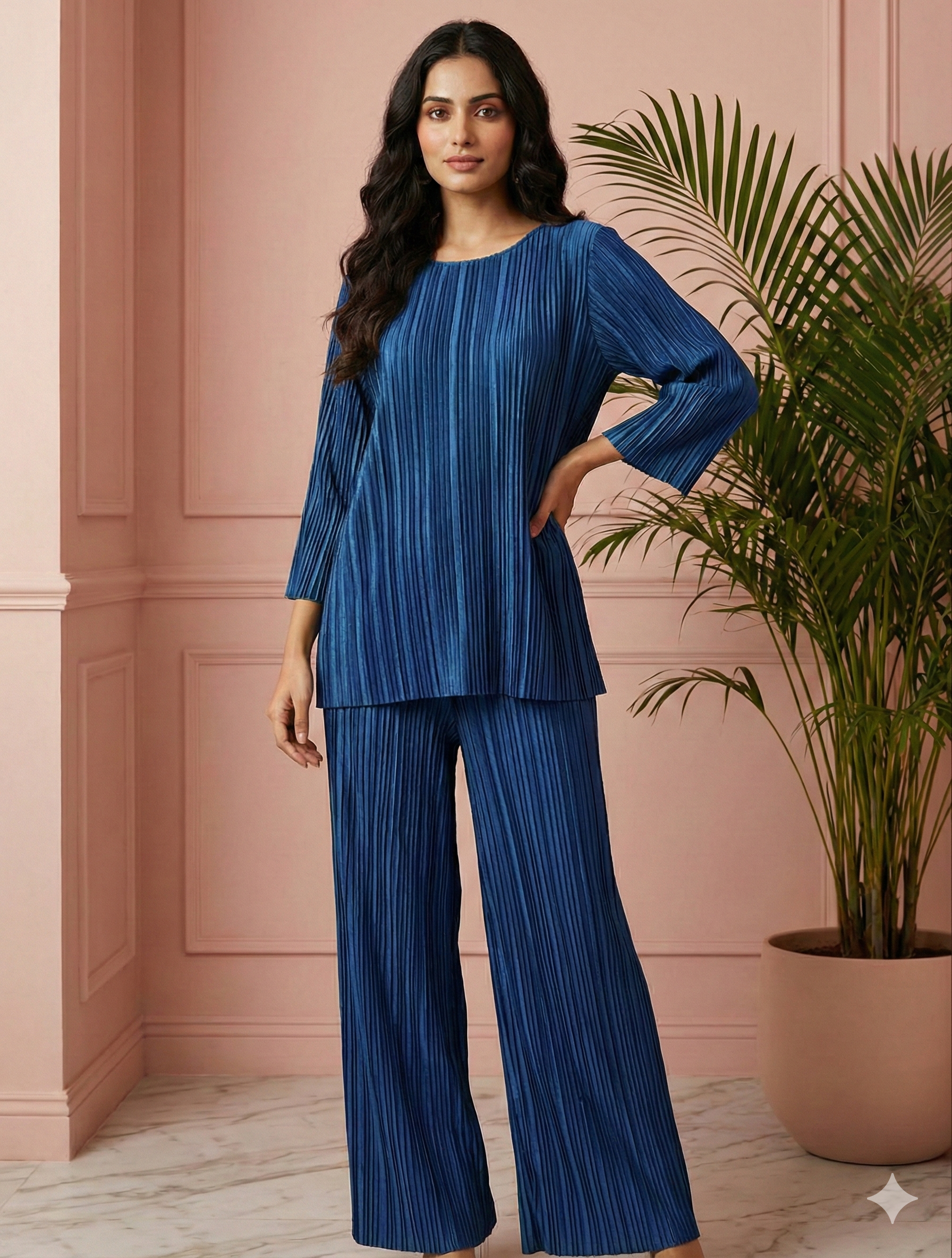 Nebulla Pleated Coord Set-Blue