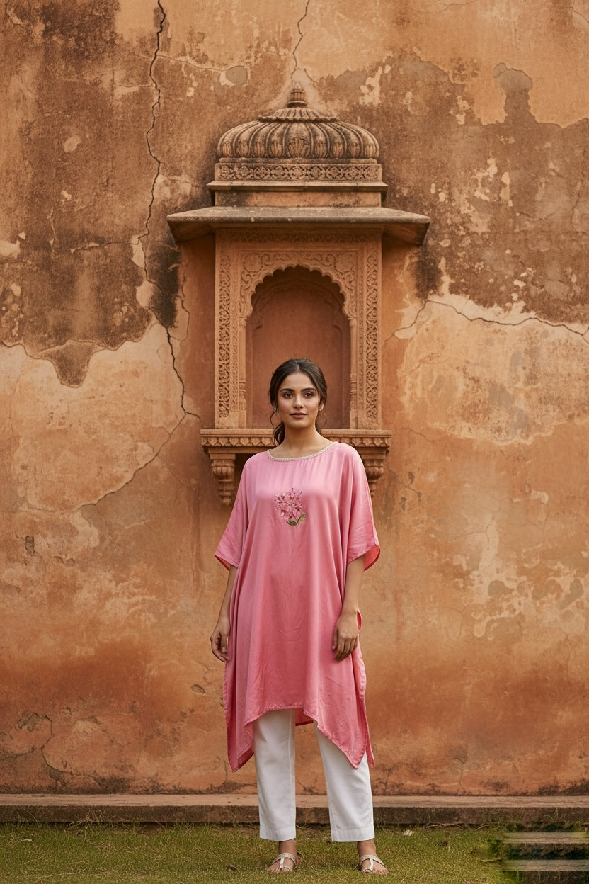 Blush Luxe Satin Kaftan Kurti