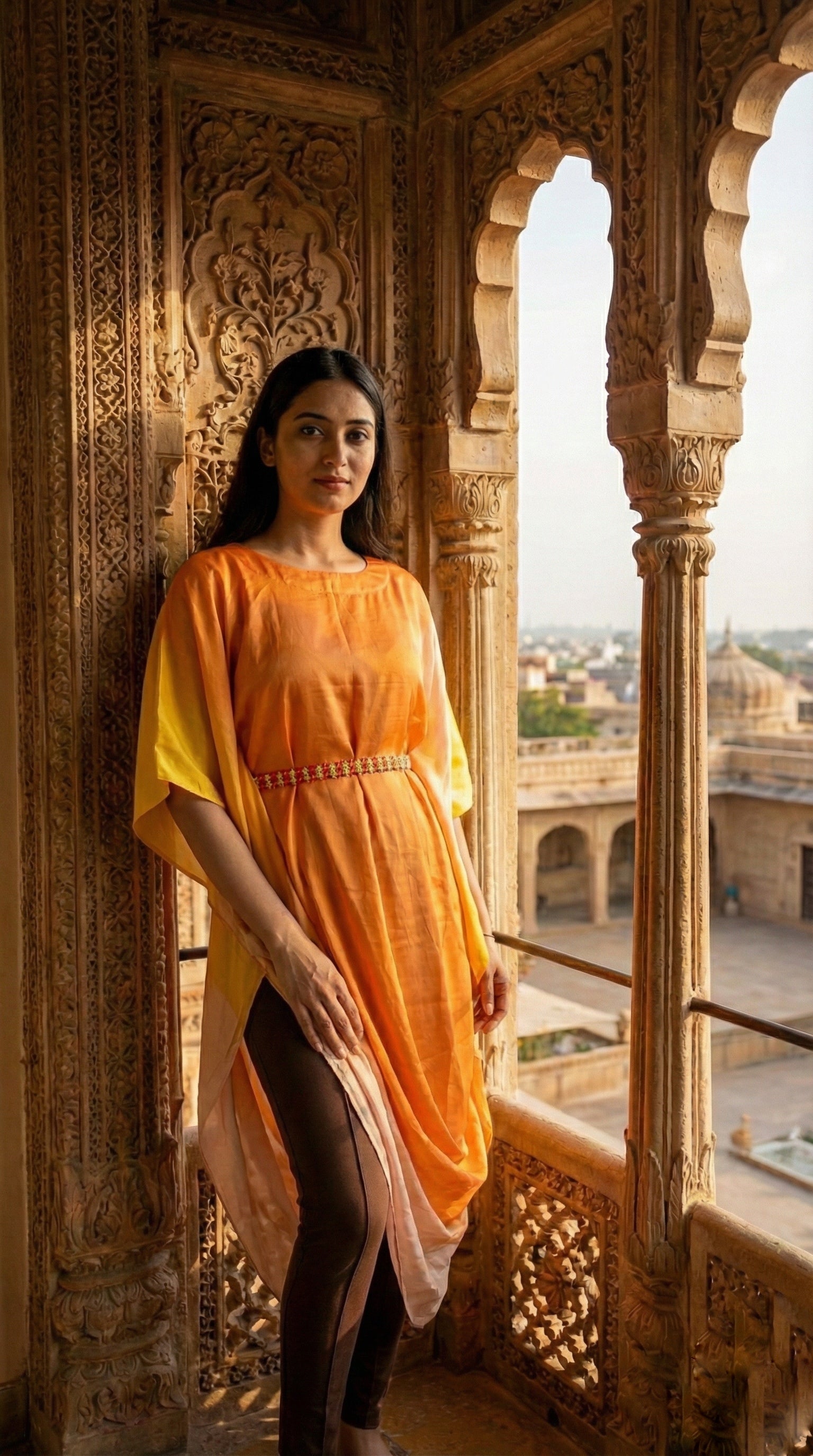 Sunset Swirl Cowl Dress