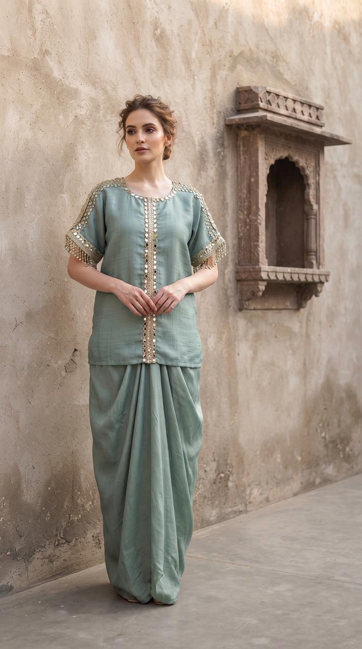 Meher Shimmer Drape Skirt Set