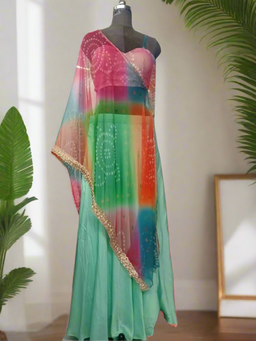 Bandhni Elegance Skirt blouse Set with Dupatta - Silver Lining