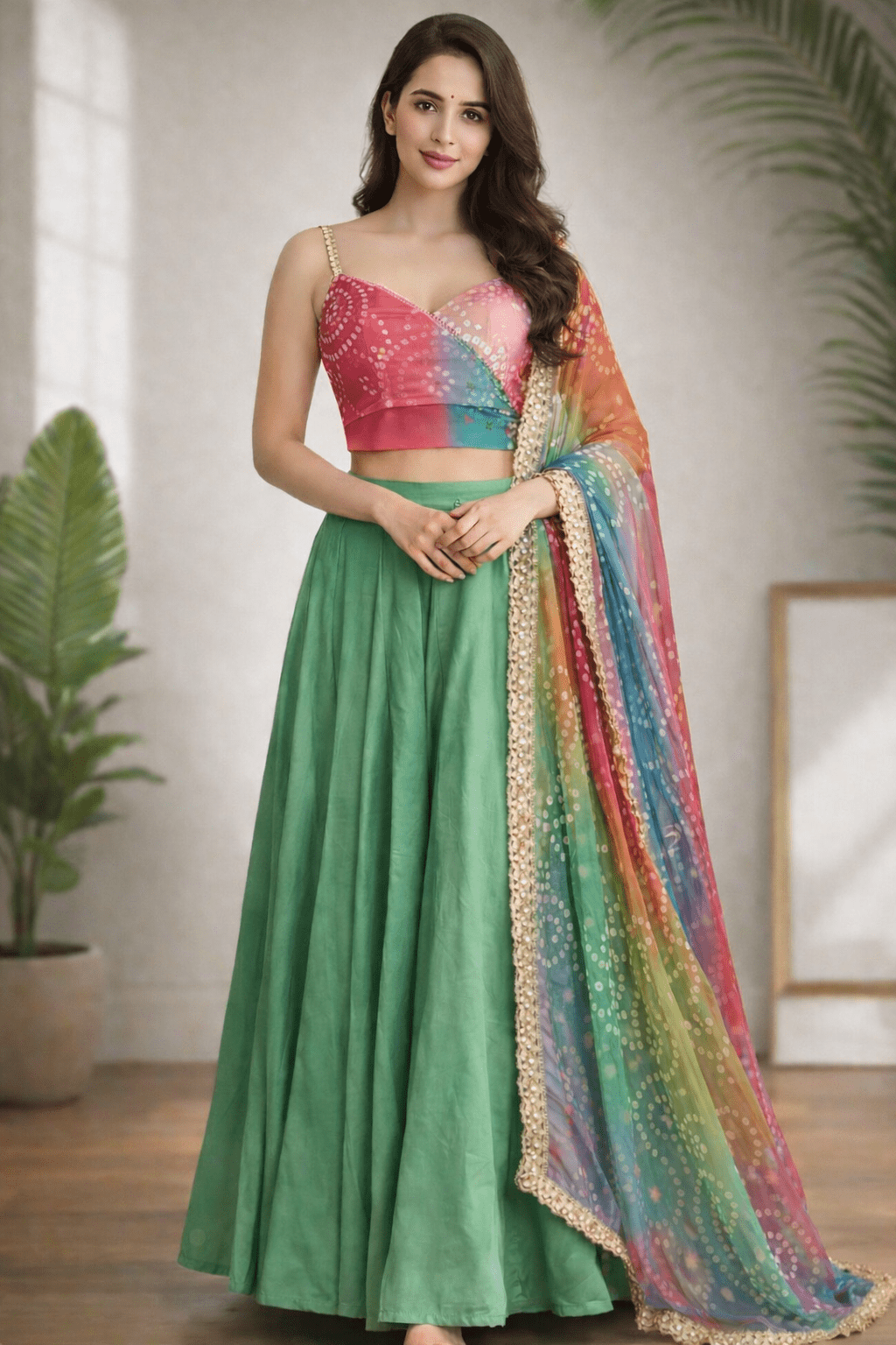 Bandhni Elegance Skirt blouse Set with Dupatta - Silver Lining