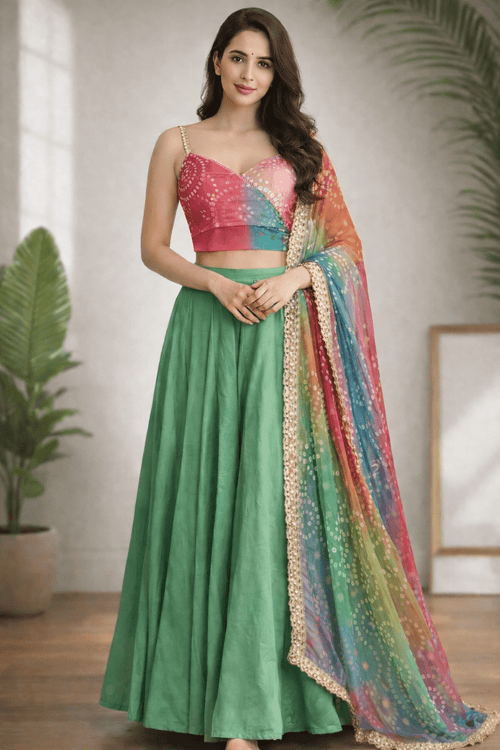 Bandhni Elegance Skirt blouse Set with Dupatta - Silver Lining