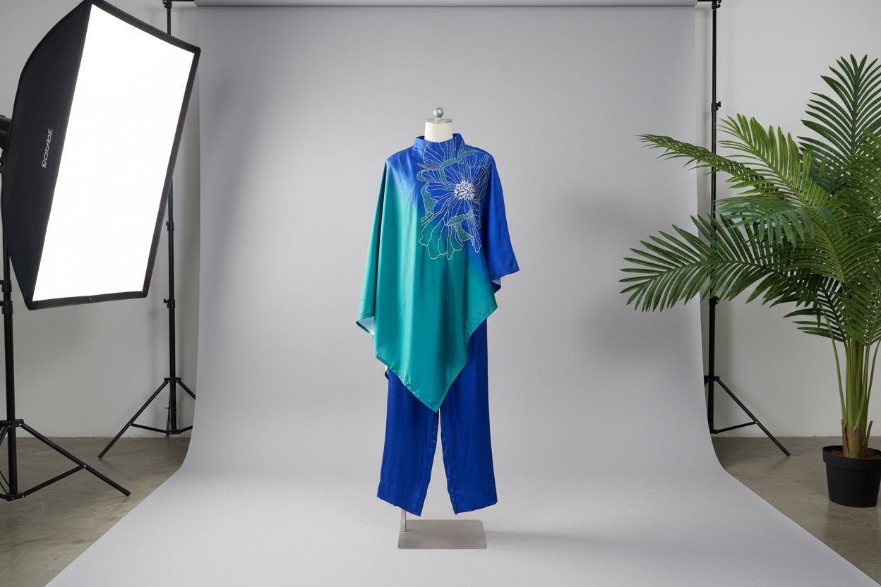 Bluefern Embroidered modal satin Coord - Silver Lining
