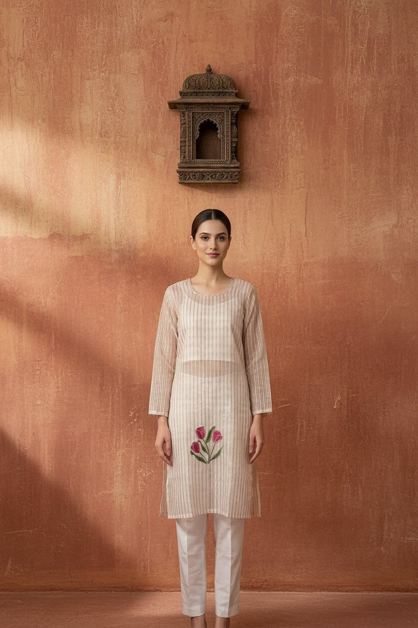 Blush Petal Kurti Set - Silver Lining