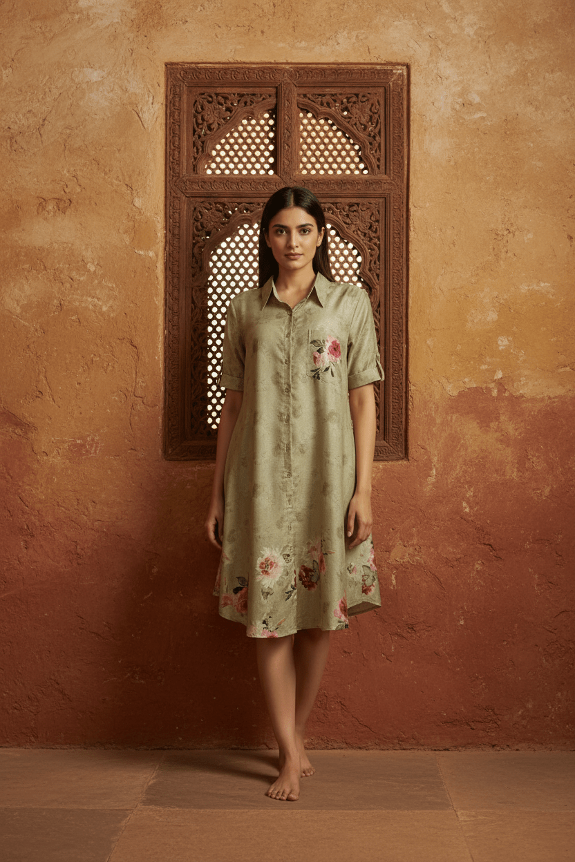 Breezy Cotton Shirt Dress - Silver Lining