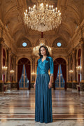 Midnight Pleated Drape Gown