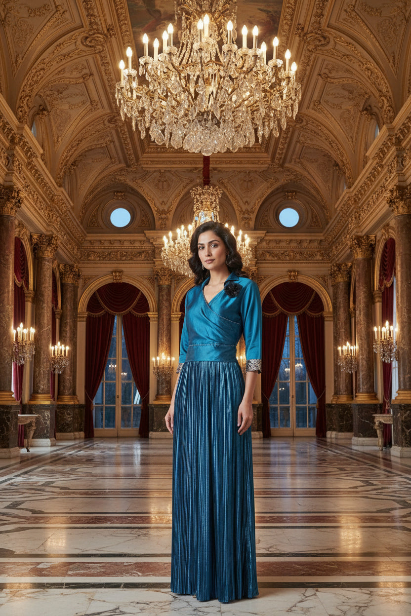 Midnight Pleated Drape Gown