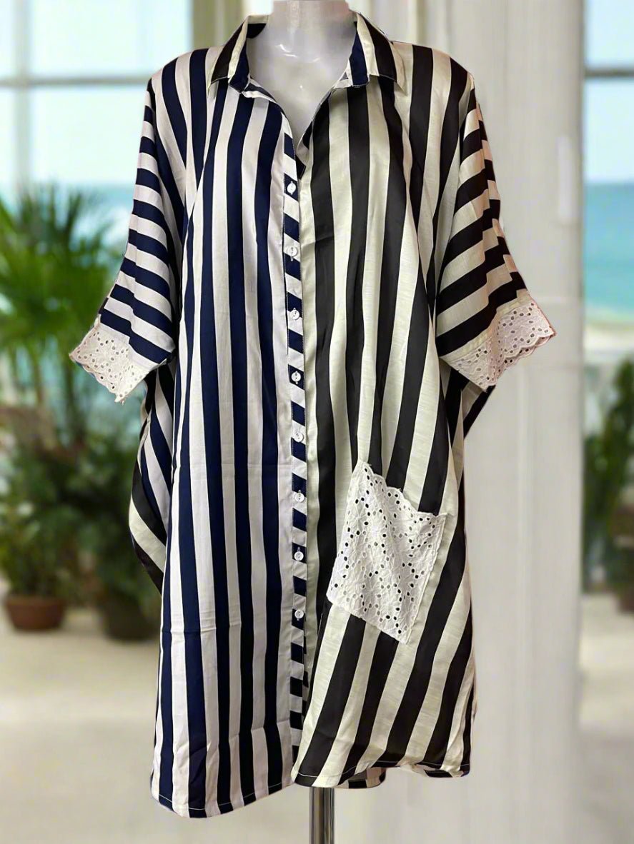 Candy Stripe Schiffli Pocket Shirt - Silver Lining