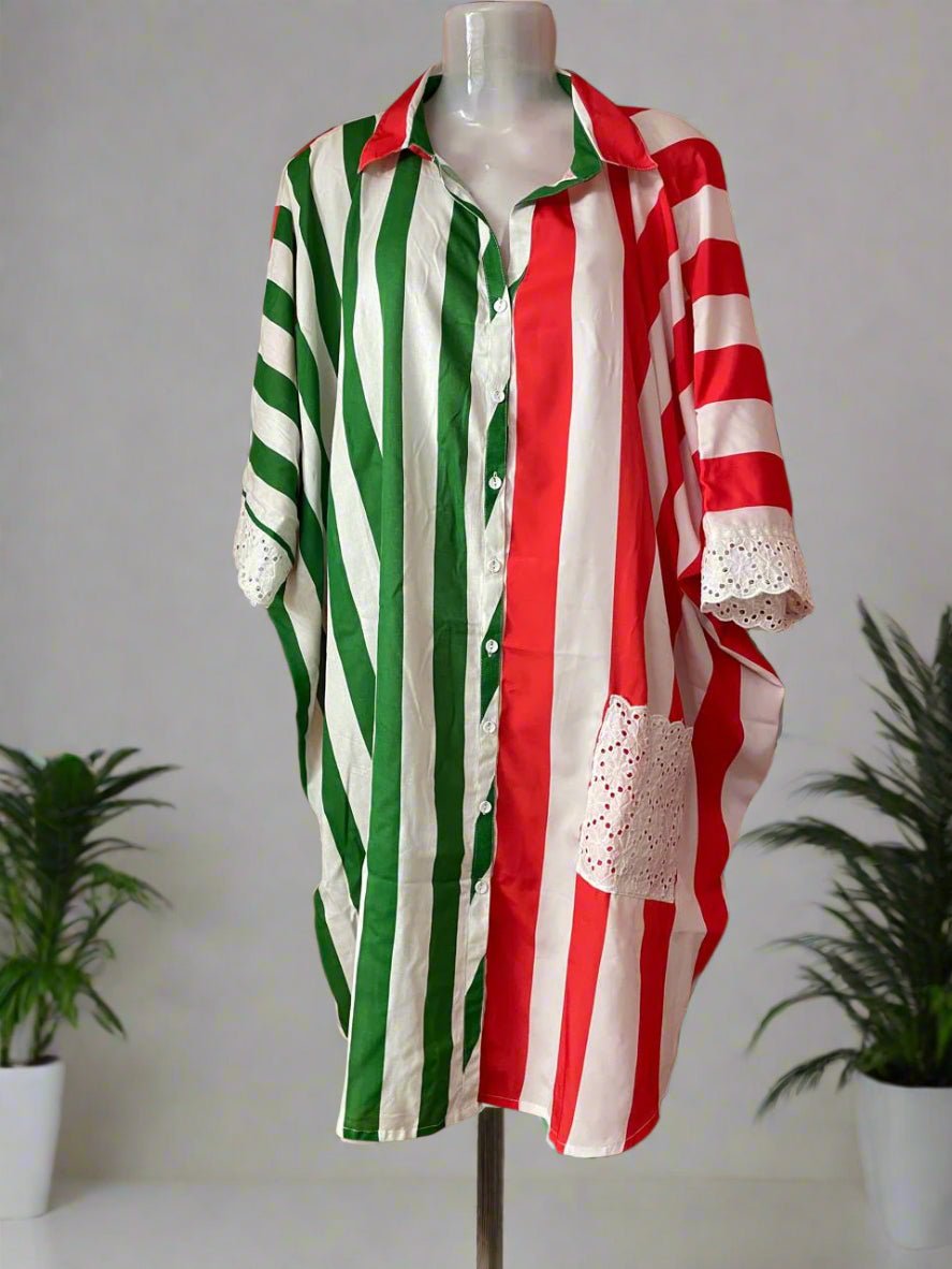 Candy Stripe Schiffli Pocket Shirt - Silver Lining