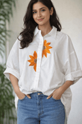 Canvas White Hand-painted Shirts - Silver Lining