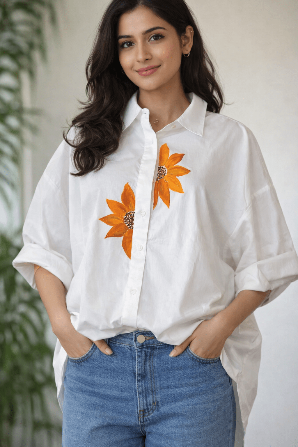 Canvas White Hand-painted Shirts - Silver Lining