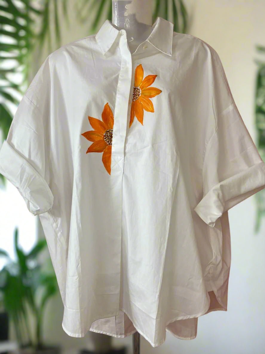 Canvas White Hand-painted Shirts - Silver Lining