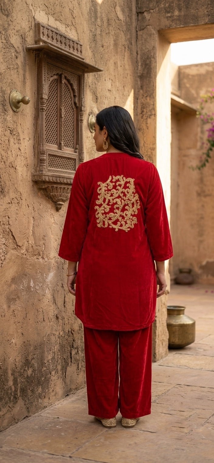 Crimson Gleam Kurti Coord Set - Silver Lining