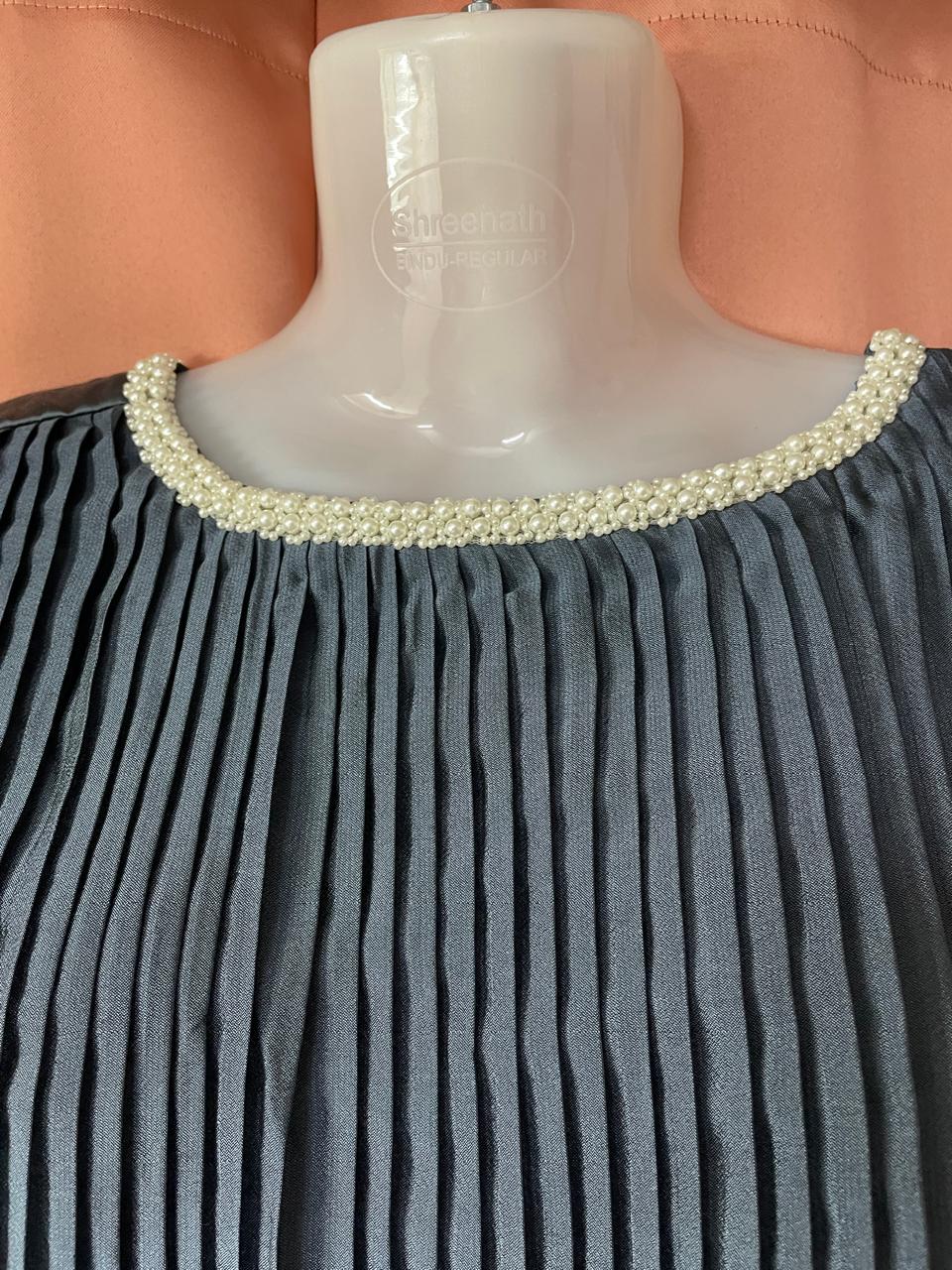 Pearl Mist Pleated Top & Linen pant Set