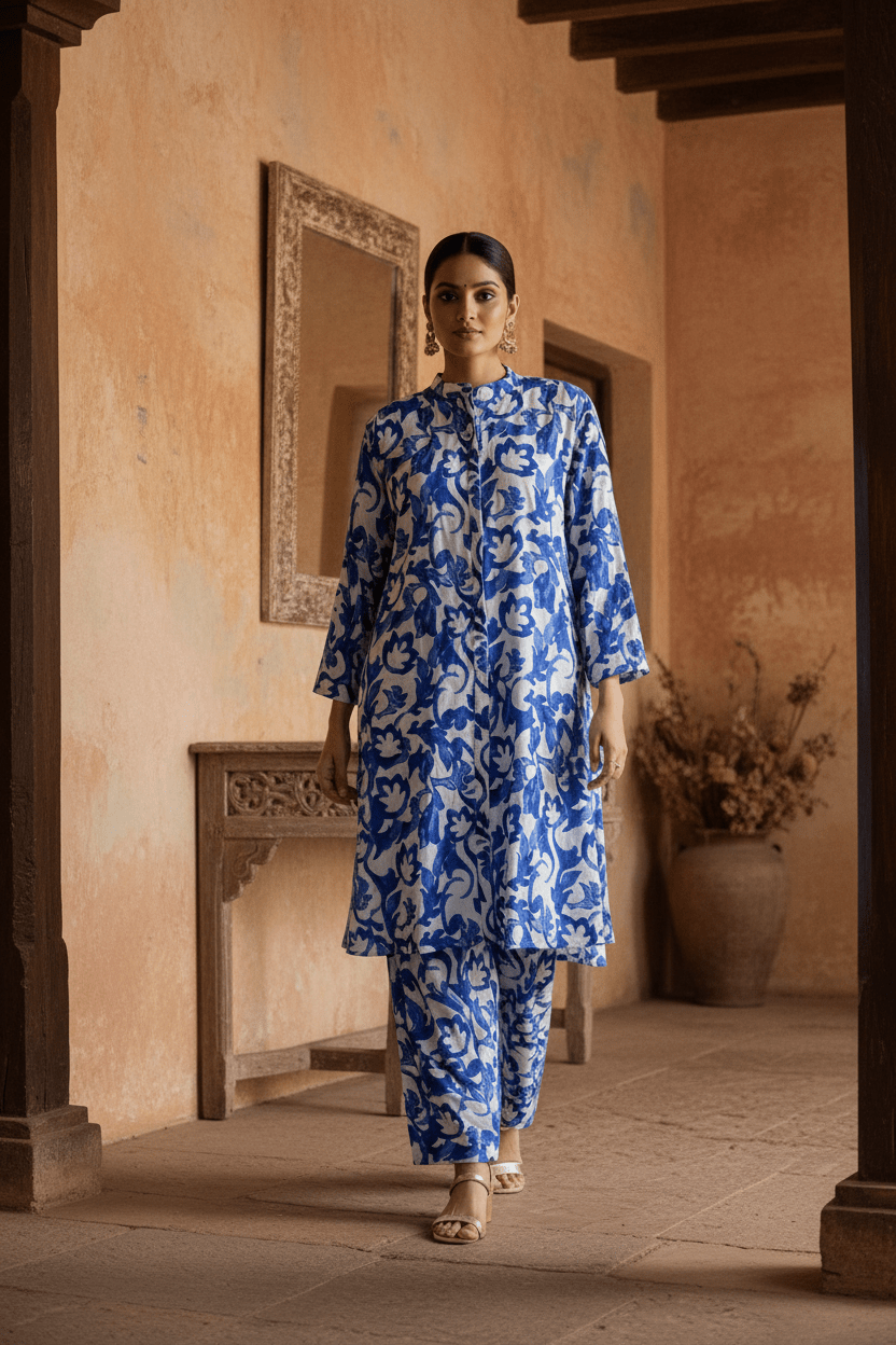 Indigo Breeze Kurti Set - Silver Lining