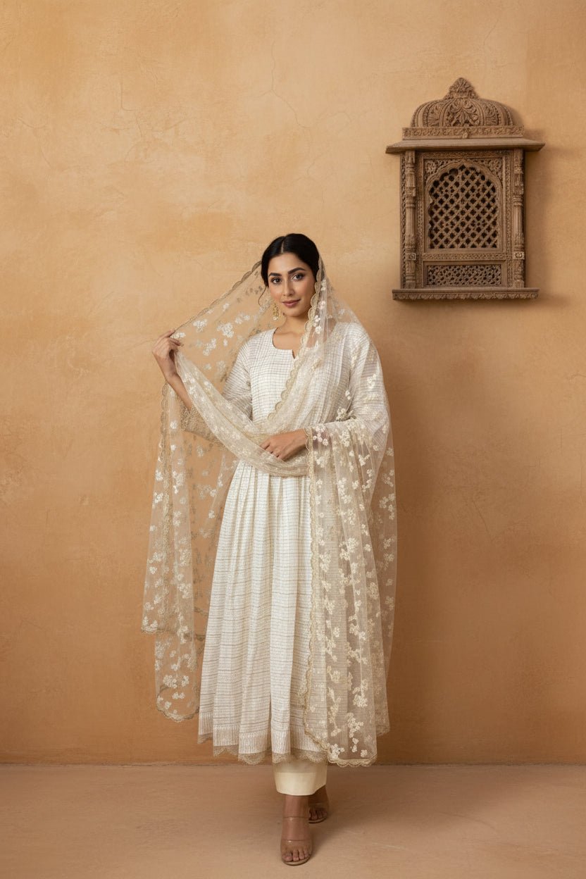Ivory Heirloom Kurti 3 pc Set - Silver Lining