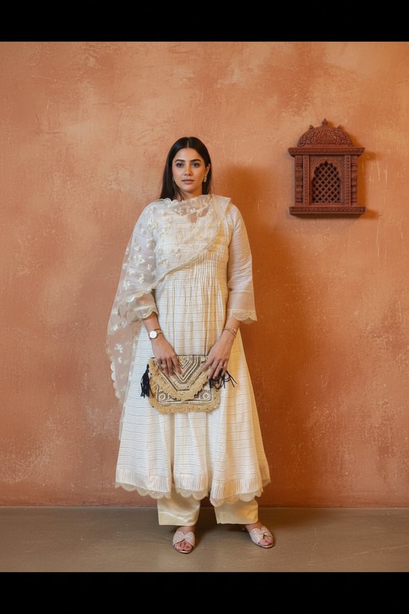 Ivory Heirloom Kurti 3 pc Set - Silver Lining