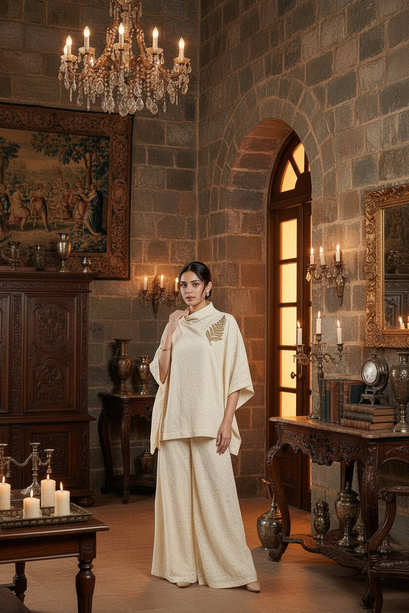 Ivory Whisper Kaftan Kurti Set - Silver Lining
