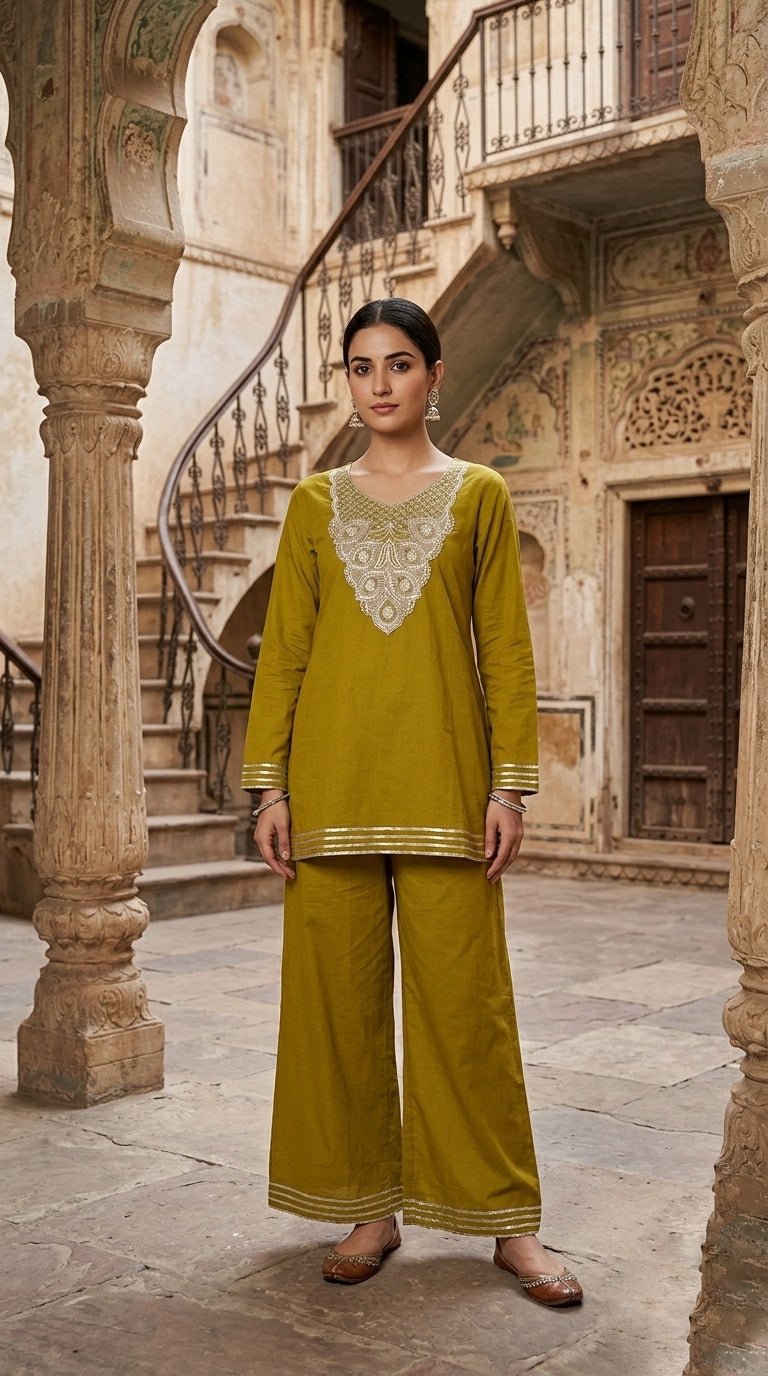 Lime Luxe Embellished Kurti Set - Silver Lining