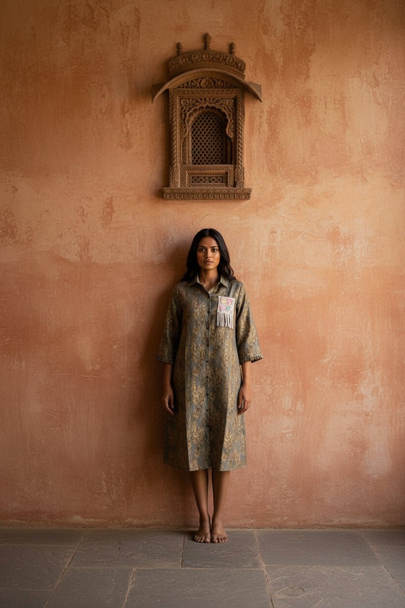 Linen Loom Shirt Dress - Silver Lining