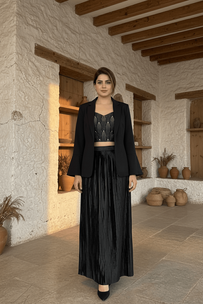 Midnight Muse Skirt Blazer Set - Silver Lining