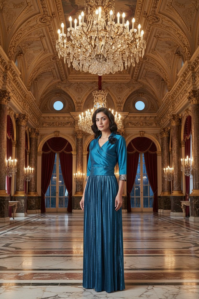 Midnight Pleated Drape Gown - Silver Lining