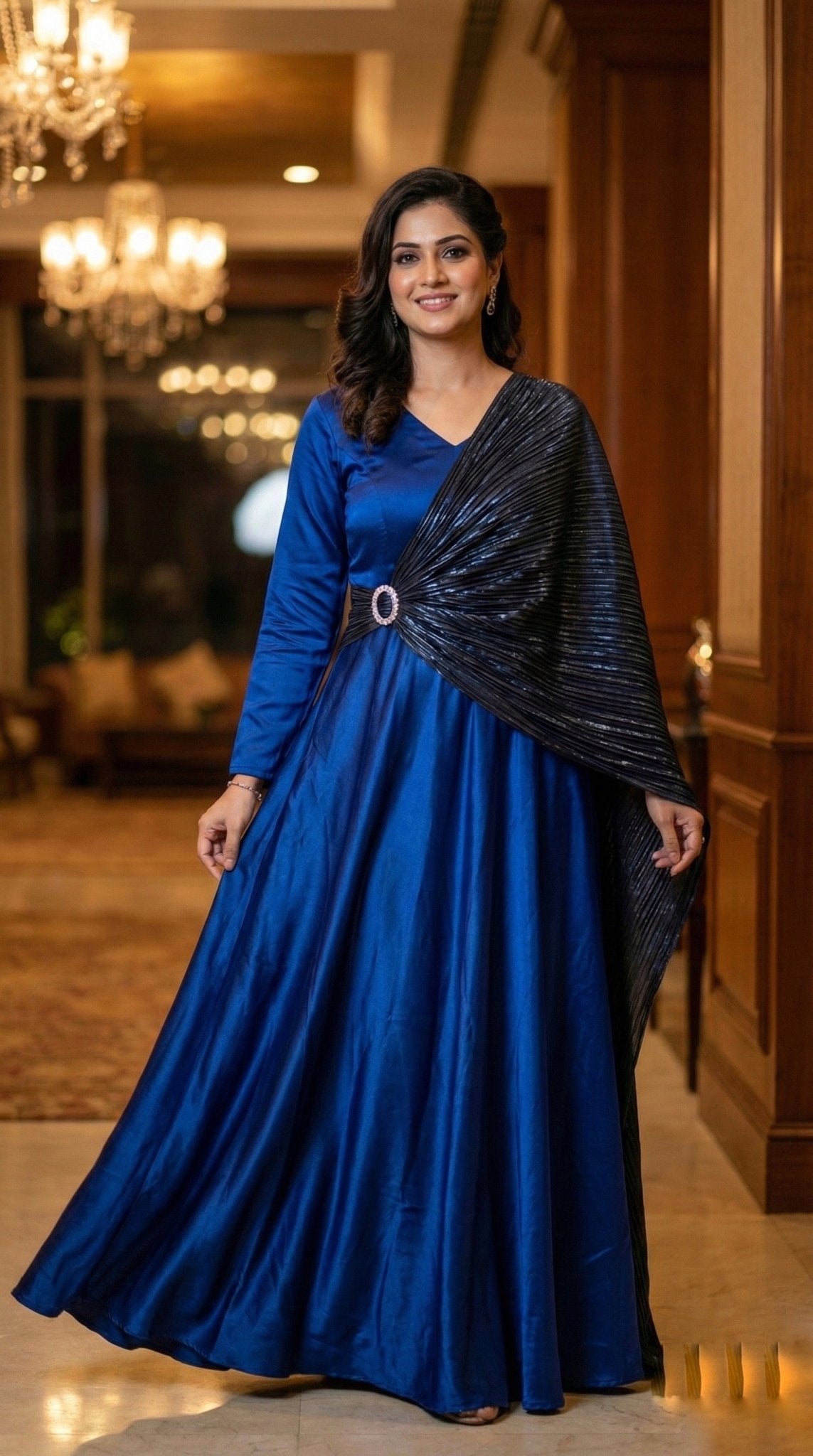 Midnight Sapphire Drape Gown - Silver Lining