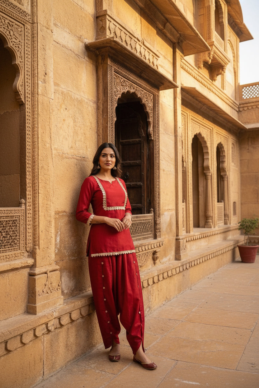 Ruby Glow Kurti Harem Coord Set - Silver Lining