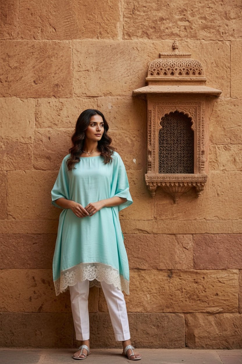 Sky Serenity Kaftan Kurti - Silver Lining