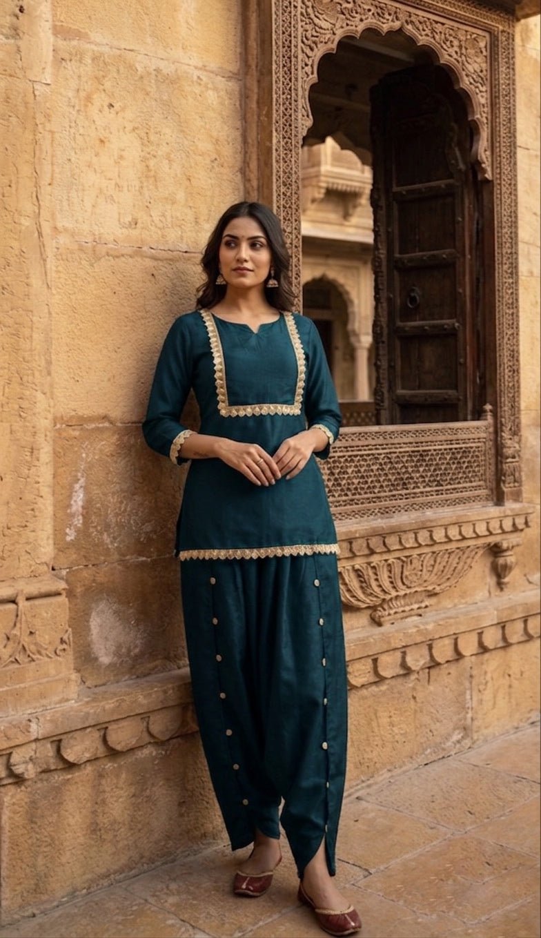 Teal Nysa Tulip Kurti Set - Silver Lining