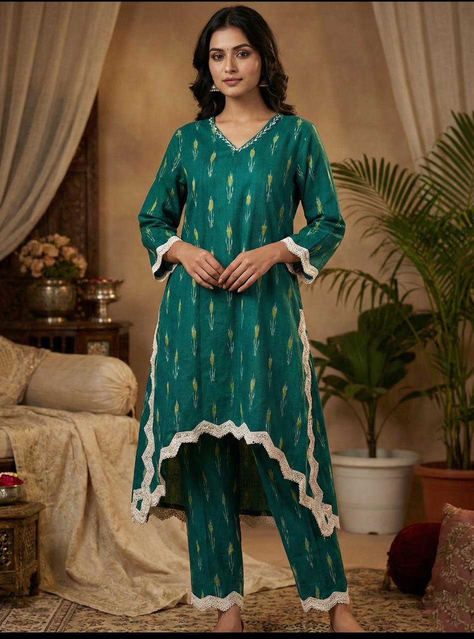 ZigZag zest Kurti Pant Set - Silver Lining
