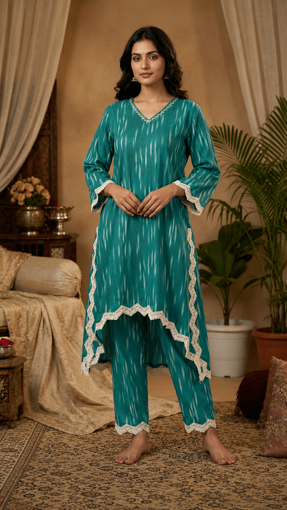 ZigZag zest Kurti Pant Set - Silver Lining